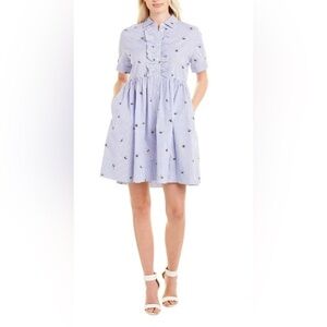 Kate Spade New York Blue & White Striped Mini Shirtdress Size Small